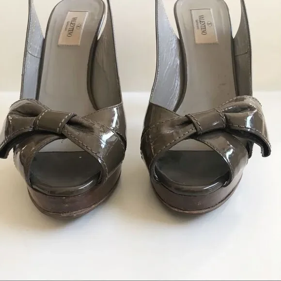 VALENTINO Patent Leather Flat Bow Peep Toe Pumps - Picture 6 of 8